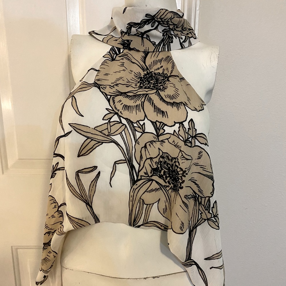 White and tan floral top